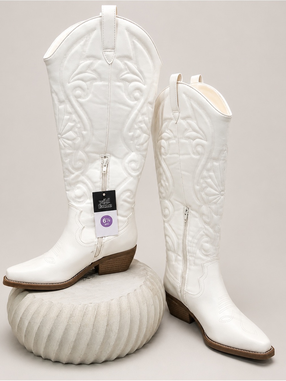 Wild Fable White Western Cowboy Boots 6.5 WC Wide Calf Embroidered Knee High NWT
